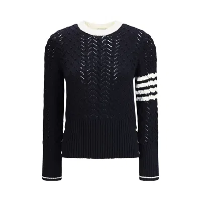 Pre-owned Thom Browne Cable Pointelle Stitch Classic Pullover 'navy' | Blue | Women's Size 40
