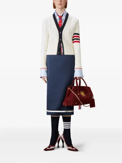 Thom Browne Cable Pointelle Stitch Merino Wool 4-bar Cardigan Women In White