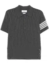 Thom Browne Cable Stitch 4 Bar Stripe Polo Shirt In Gray