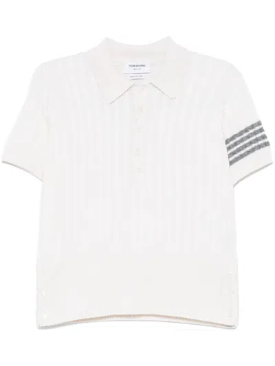 Thom Browne Cable Stitch 4 Bar Stripe Polo Shirt In White