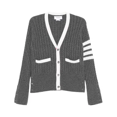 Pre-owned Thom Browne Cable Stitch Classic V Neck Cardigan 'medium Grey' | Men's Size 4 In Gray