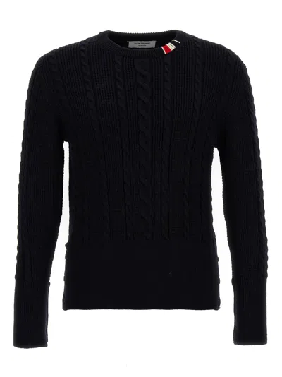 Thom Browne Relaxed Fit Open Stitch Virgin Wool Sweater In Black