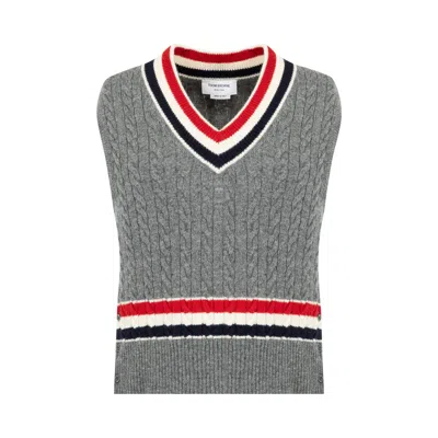 Pre-owned Thom Browne Cable V Neck Cricket Pullover Vest 'medium Grey' | Men's Size 3