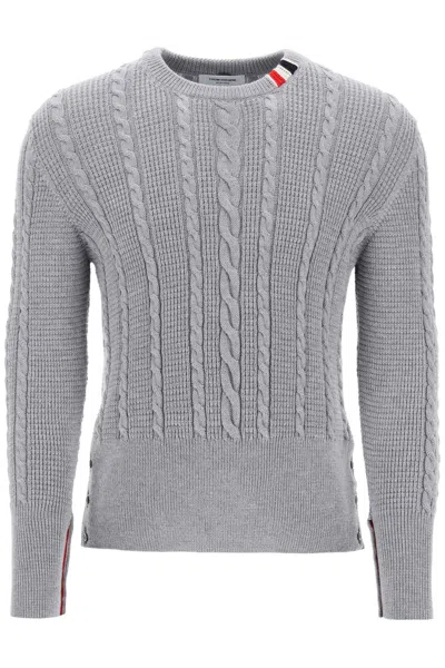THOM BROWNE CABLE WOOL SWEATER WITH RWB DETAIL