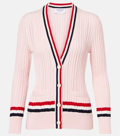 Thom Browne Cable-knit Cotton Cardigan In Pink