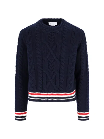 Thom Browne Cable-knit Crewneck Sweater In Blue