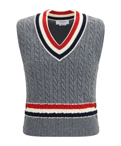 Thom Browne Cable-knit Cricket V-neck Vest In Multi