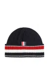 Thom Browne Cable-knit Stripe Beanie Hat In Black
