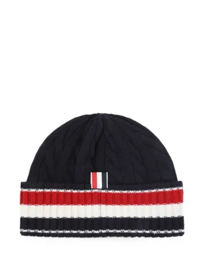 Thom Browne Cable-knit Stripe Beanie Hat In Black