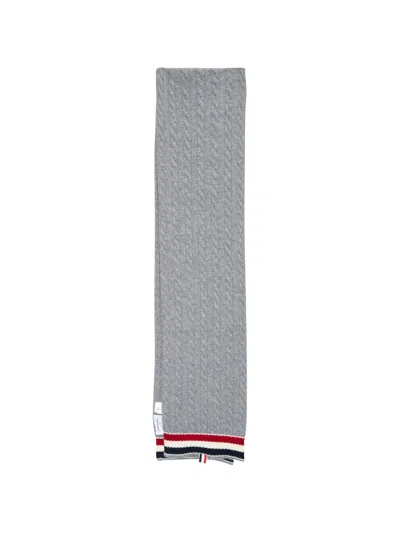 Thom Browne Cable-knit Striped Scarf In Gray