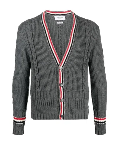 Thom Browne Cable-knit Wool Cardigan In Gray