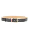 Thom Browne Calf Full Grain Leather Belt With Colored Stripe In Black