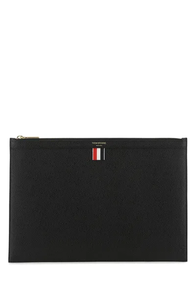 Thom Browne Calf Full Grain Leather Wallet In Black