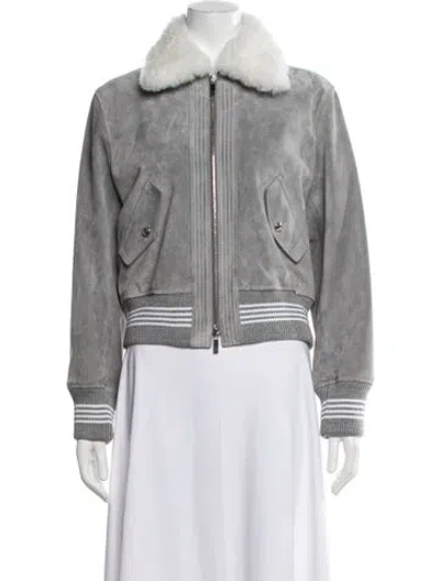 Pre-owned Thom Browne Calf Leather Bomber Jacket W/ Tags In Gray