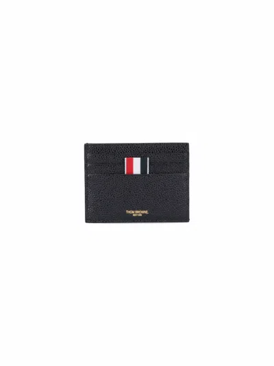 Thom Browne Calf Leather Cardholder With Grosgrain Accent And Embossed Logo In Black