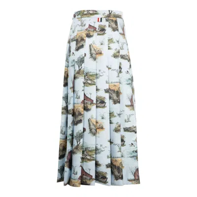 Thom Browne Calf Length Classic Back Pleated Skirt Women In Blue