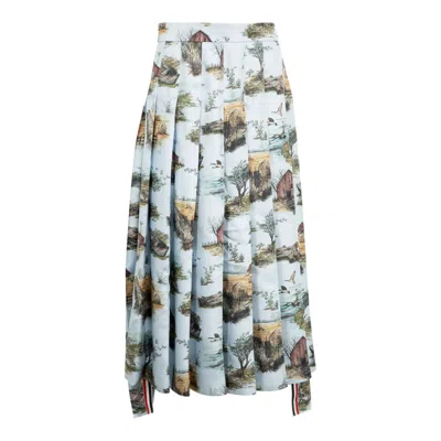 Thom Browne Calf Length Classic Back Pleated Skirt Women In Blue