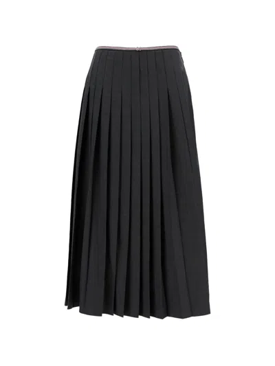 Thom Browne Calf Length Narrow Pleated Skirt In Black