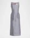Thom Browne Calf Length Square Neck Column Dress In Wool Silk In Gray