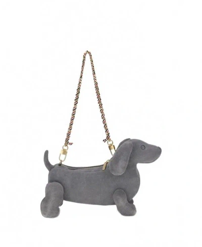 Thom Browne Calf Suede Baby Hector Bag In Gray
