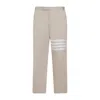 THOM BROWNE CAMEL BEIGE COTTON UNCONSTRUCTED STRAIGHT LEG TROUSERS