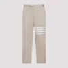 THOM BROWNE CAMEL BEIGE COTTON UNCONSTRUCTED STRAIGHT LEG TROUSERS