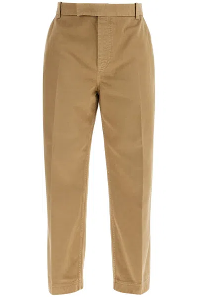 Thom Browne Camel Cotton Chino Pants With Tricolor Ribbon Men In Cream
