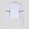 Thom Browne Oxford Striped Poplin Cropped Shirt In Blue