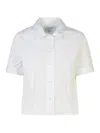 Thom Browne Short Sleeve Tucked Blouse In Poplin In Blanco