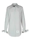 Thom Browne Silk Blend Long Shirt With Striped Pattern In Grey