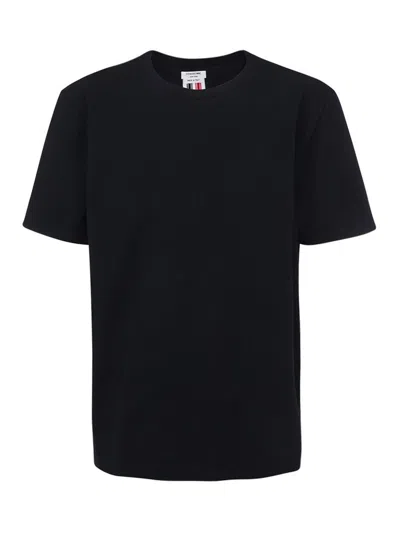 Thom Browne Striped Detail Cotton Polo In Dark Blue