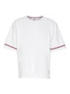 Thom Browne White Crewneck T-shirt With Rwb Detail On Neck And Sleeve In Blanco