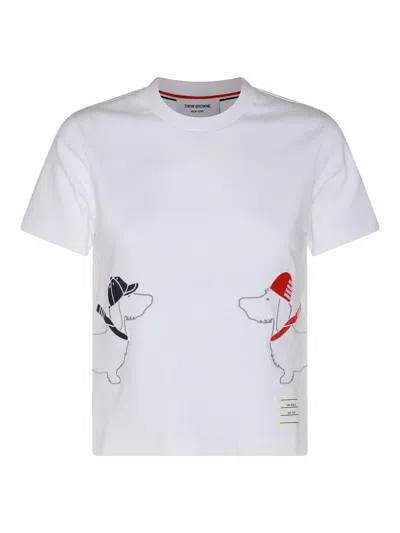 Thom Browne Cotton Crew Neck T-shirt With Graphic Print In White