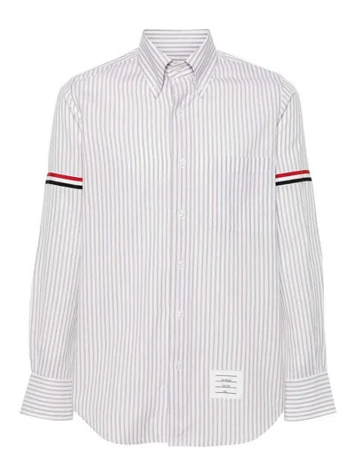 Thom Browne Vertical Stripe Button-down Shirt With Rwb Detail In Multi