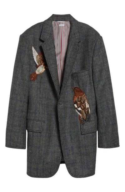 Thom Browne Canary Embroidered Glen Plaid Wool Sport Coat In Gray