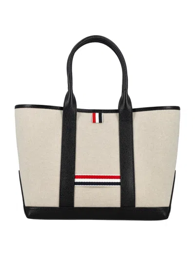 Thom Browne Canvas And Leather Tote Handbag By A Top Designer For Men In Black