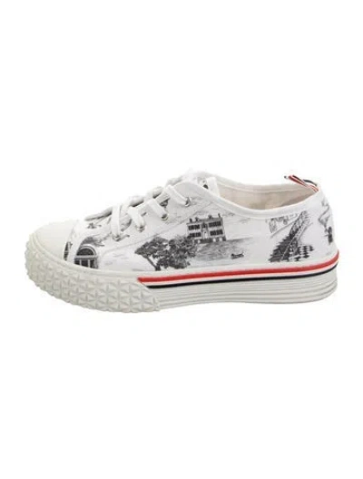 Pre-owned Thom Browne Canvas Graphic Print Sneakers In Silver