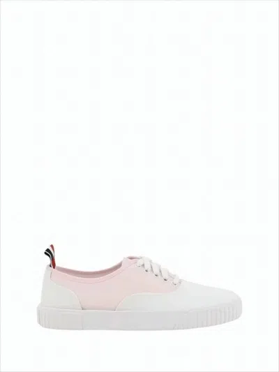 Thom Browne Canvas Low-top Sneakers With Striped Pull Tab In White