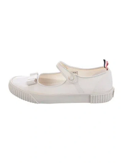 Pre-owned Thom Browne Canvas Mary Jane Flats In White