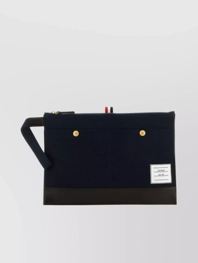 Thom Browne Canvas Pouch With Wrist Strap And Contrast Trim In Black