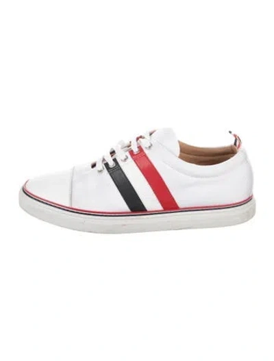 Pre-owned Thom Browne Canvas Striped Sneakers In White