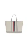 Thom Browne Canvas With Leather Trim Tote Bag In White