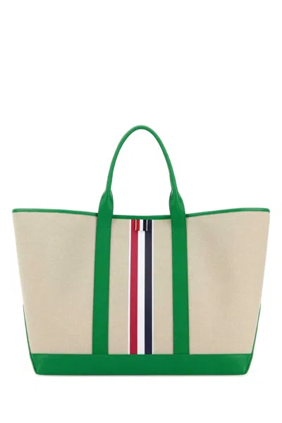 Thom Browne Canvas With Striped Detail Tote Bag In Green