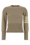 Thom Browne Wool Sweater With Crew Neck And Stripes In Brown