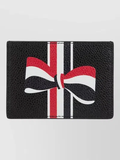 Thom Browne Card Holder Keyring Textured Leather Bow In Black