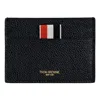 Thom Browne Textured Cowhide Leather Card Wallet With Iconic Striped Tab In Black