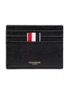 Thom Browne Double Sided Card Holder With Rwb Gg Tab In Pebble Grain Leather Accessories In Black