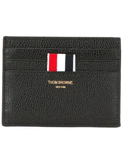 THOM BROWNE THOM BROWNE CARD HOLDER WITH NOTE COMPARTMENT IN BLACK PEBBLE GRAIN