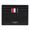 Thom Browne Textured Cowhide Leather Card Wallet With Striped Accent In Black