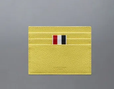 Thom Browne Card Holder W/note Compartment In Pebble Grain Leather In Yellow